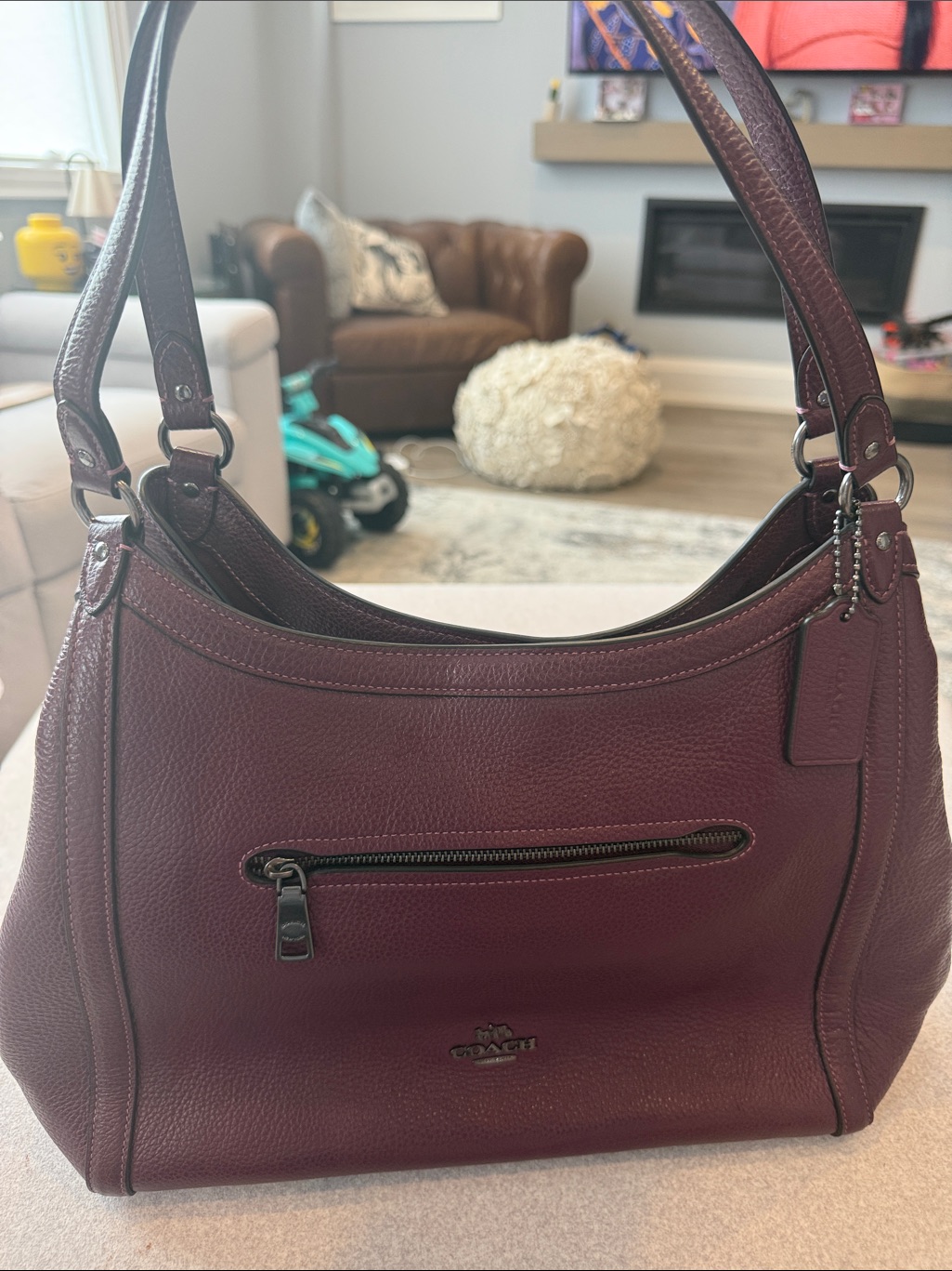 Coach Pebbled Leather Shoulder Bag In Wine
